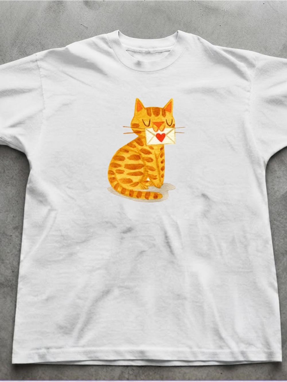 Cute Orange Cat Love Letter Graphic Tee Gildan White T-shirt